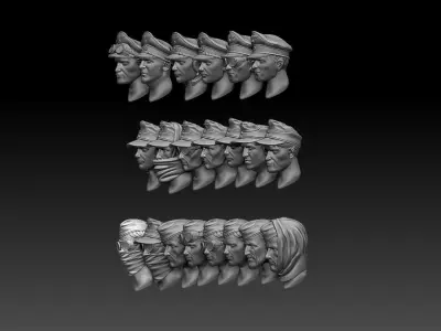 heads group of with different headdresses 3D print model