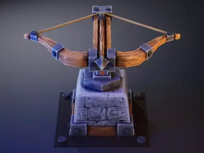 Stylized LowPoly Crossbow mounted Low-poly 3D model