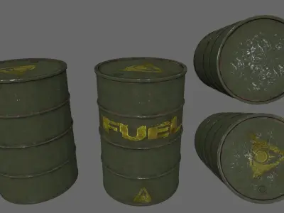 military fuell barrel set Low-poly 3D model
