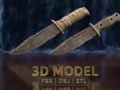 Post Apocalyptic Survival Knife Rusted Combat Blade Free low-poly 3D model