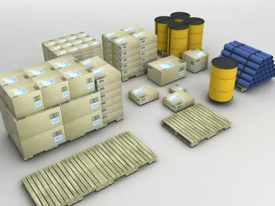 Freight and Pallets Low-poly 3D model
