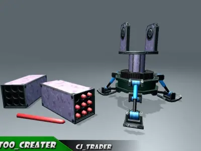 Lowpoly Turret Rocket Launcher 3D Model Low-poly 3D model
