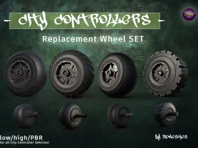 CITY CONTROLLERS Replacement 4 Wheels  - PBR lowpoly 3D Model Pack purchase