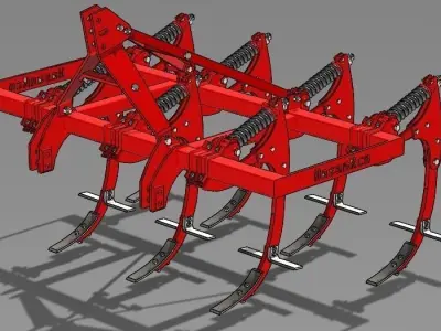 Cultivator tractor plough Low-poly 3D model