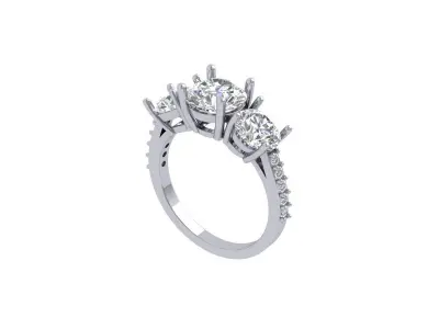  3 Stone Art Deco Ring 3D print model buy
