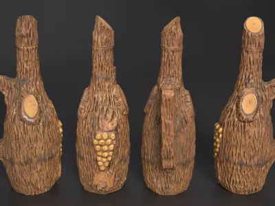 Rustic Ceramic Bottle Imitating Wood Low-poly 3D model