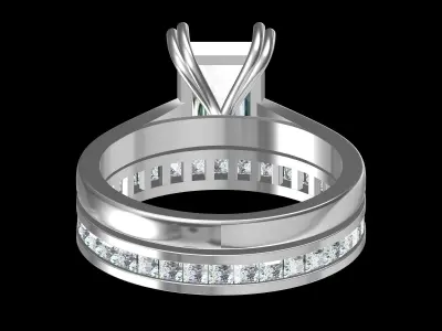 Baguette Ring Bridal Set 3D print model