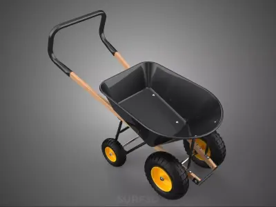 FOUR 4 TIRE WHEEL BURROW WHEELBARROW PUSH TIP LIFTING WOOD FRAME 3D model