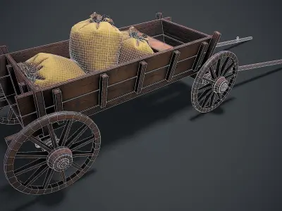 Wooden cart 3d model Low-poly 3D model purchase