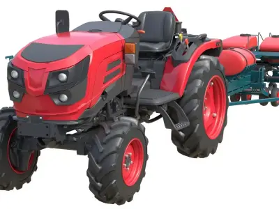Mahindra Oja Tractor with Row Planter  Low-poly 3D model