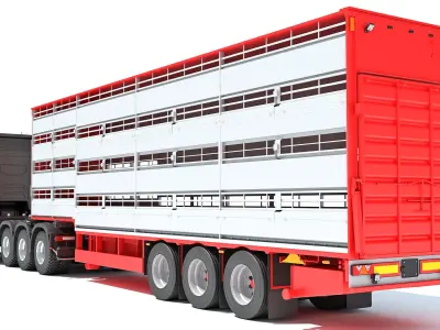 Truck with Cattle Animal Transporter Trailer 3D model