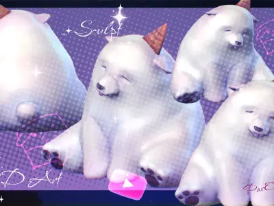 3D Sculpture of a Cute Ice Cream Bear 3D model