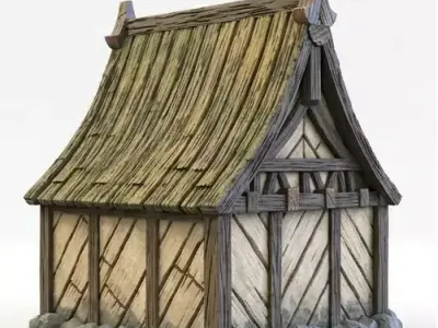 Medieval Timber Framed Small Cottage Fantasy Game Ready House Free low-poly 3D model