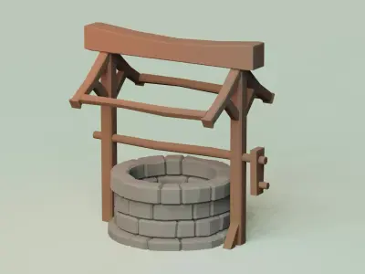 Low-Poly Medieval Village Stylized Stone Well Low-poly 3D model