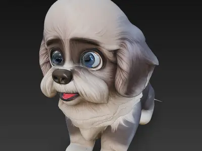 Dog Puppy Realistic 3D Model Basic - Low Poly Realistic Low-poly 3D model