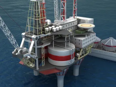 Offshore oil rig drilling platform and tanker 3D model