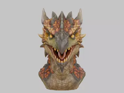 Dragon Head Bust Medieval Fantasy Monster Hunter  Low-poly 3D model
