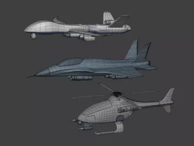 Generic Military Aircraft Pack  -- Fighter Jet Drone VTUAV UCAV Low-poly 3D model