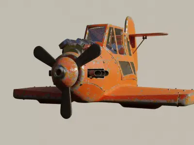 Plane orange airplane with propeller 3D model