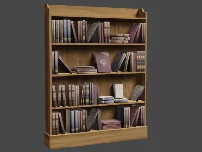 Bookcase wooden with books Low-poly 3D model