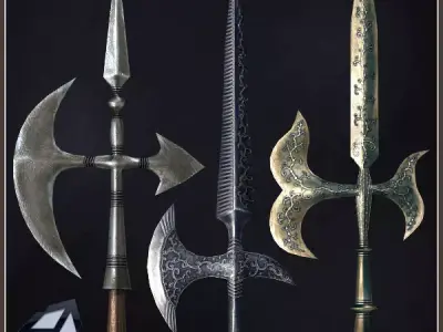 3 Medieval Halberds Free low-poly 3D model