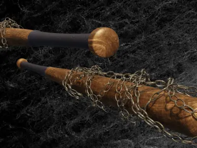 POST APOCALYPTIC MELEE WEAPON CHAINED BAT Low-poly 3D model