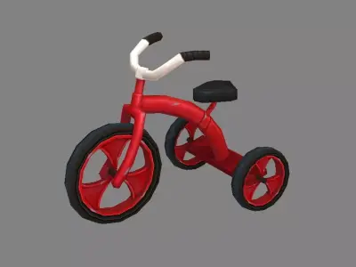 Cartoon children riding tricycle - red toy bike Low-poly 3D model