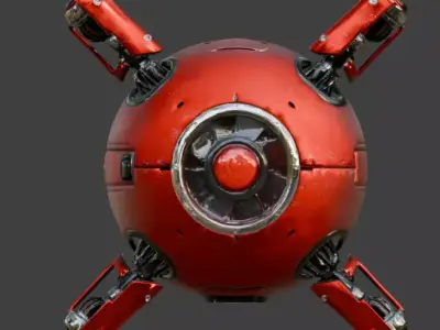 Realistic Sci-Fi Red Hover Drone 3D Model Low-poly 3D model