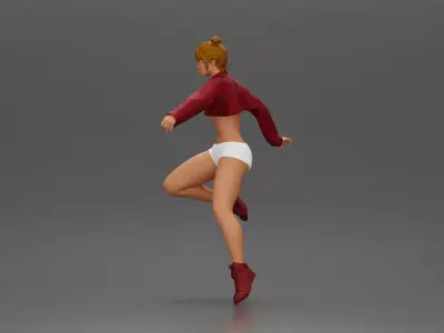 Woman in red crop top and sneakers riding a motorbike 3D print model