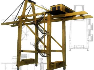 Port crane yellow low poly Low-poly 3D model