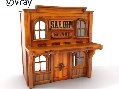 Western Saloon Building D Model Pack Low-poly 3D model