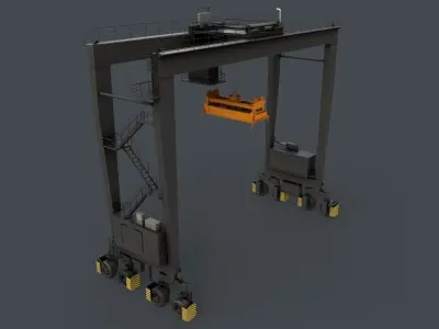 PBR Rubber Tyred Gantry Crane RTG V1 - Black Low-poly 3D model