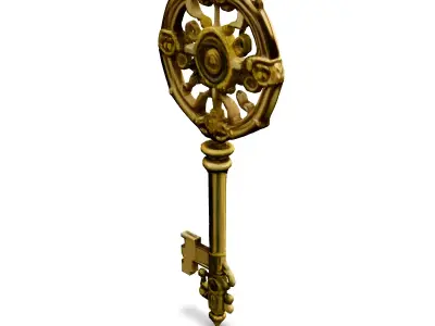 Ornate Golden Key 3D Model Low-poly 3D model