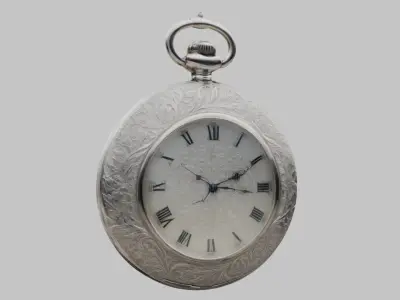Stylized Silver Fantasy Pocket Watch with Gems Low-poly 3D model