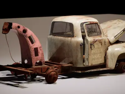 Rusted 1950s Pickup Wrecker Game-Ready 3D Model Low-poly 3D model