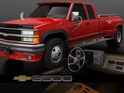 Chevy 3500 Dually Pickup Truck - Complete Model  3D model