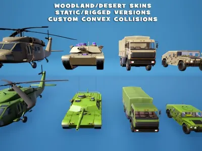 Military Vehicles and helicopter Low-poly 3D model