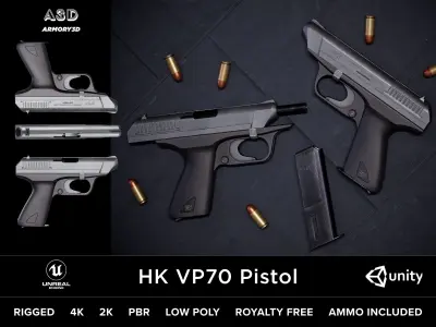 Game Ready Pistol Bundle PBR Rigged Low-poly 3D model