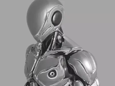 Polished Silver Muscular Humanoid Robot 3D model