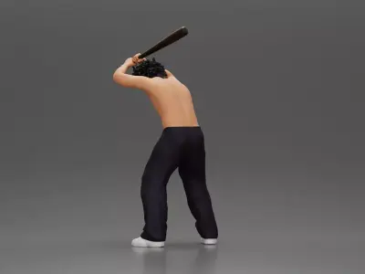 gangster man with curly hair swings baseball bat 3D print model