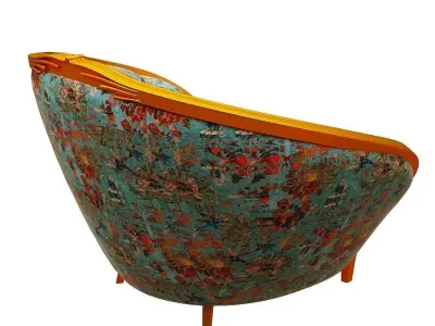 Armchair orange and chair with floral pattern Low-poly 3D model
