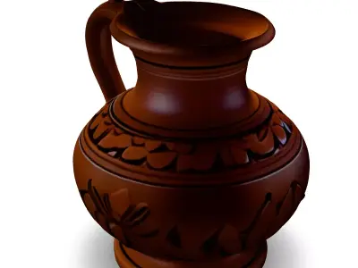 Ancient Clay Jug with Floral Design Low-poly 3D model