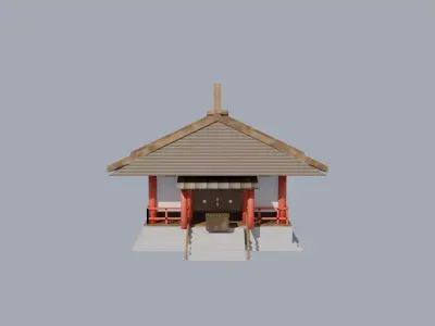 Japanese Shinto Shrine Hall Shaden Low-poly PBR Low-poly 3D model