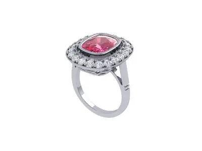 Cushion Solitaire Art deco Ring 3D print model 3