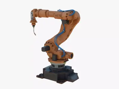 Industrial Welding Robot Orange Rusty Low-poly 3D model