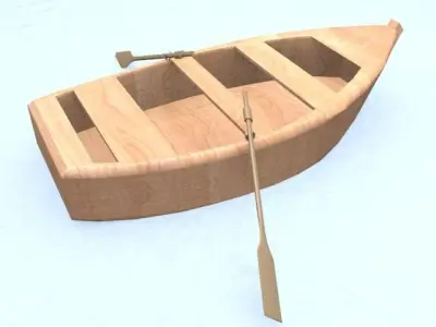 The Boat wooden with paddle Low-poly 3D model