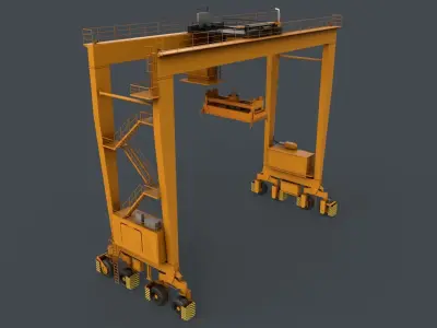 PBR Rubber Tyred Gantry Crane RTG V1 - Yellow Dark Low-poly 3D model