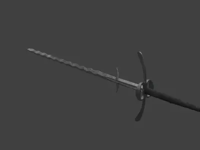 Flamberge Two-Handed Medieval Sword Low-poly 3D model
