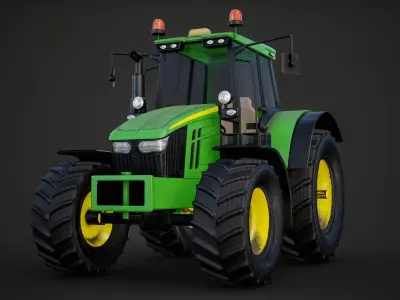 Modern Heavy Agriculture Tractor Green PBR Low-poly 3D model