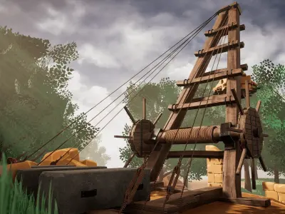 Medieval Modular Cranes Pack Low-poly 3D model